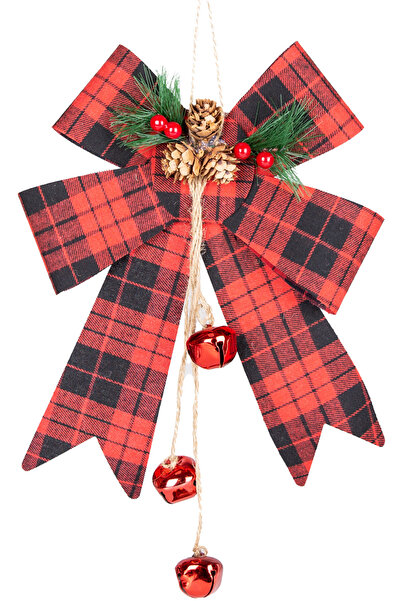 Herdekora Christmas Ornament, Bow, Christmas Decorated, Plaid, Red-Black - 20X27 cm