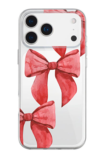 shoptocase iPhone 17 Pro Max Compatible Red Ribbon Patterned Transparent Sili...
