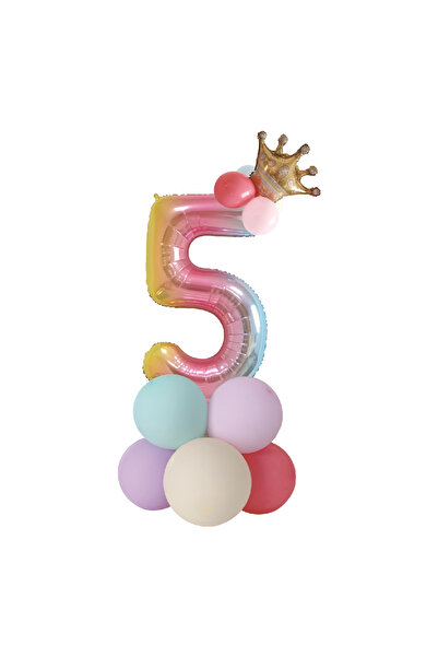 Mirific Party Set of 14 party balloons, metallic foil rainbow, 80x40x25x15 cm, number 5