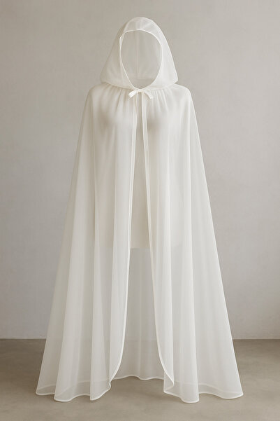 Misue Handmade Şifon Kapüşonlu Pelerin, Fotoğraf Çekimi ve Özel Gün Kıyafeti, Hamile Çekimi Kostümü