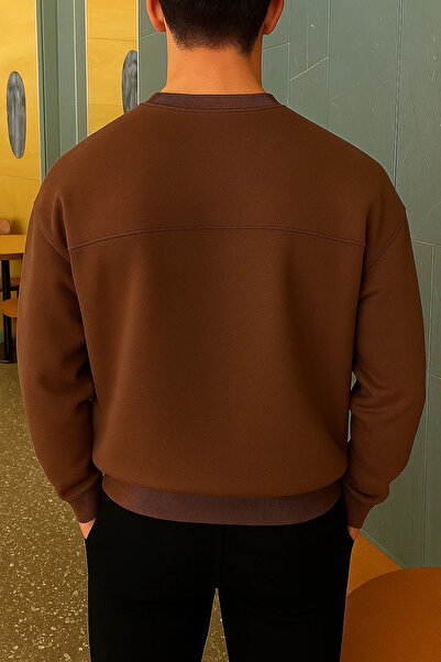 COMBİNE MİCHAİL Men's Relax Fit Winter Brown Basic Sweater