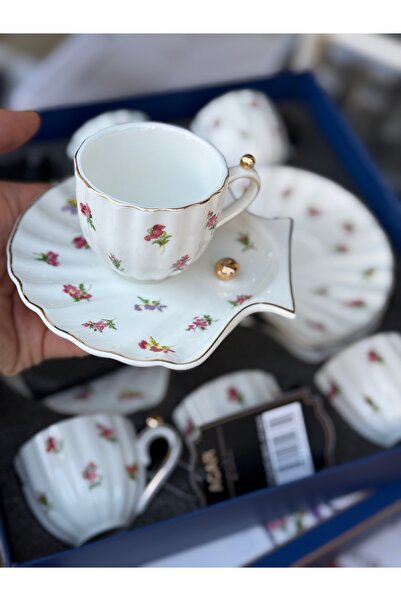 Hediye Köşkü Acar Lüks Porselen İstiridye Model 6 Kişilik Kahve Fincanı