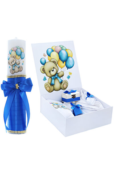 Inovius Set Cutie Trusou cu Lumanare, 9 Piese, "Cu drag de la nasi", Albastru...