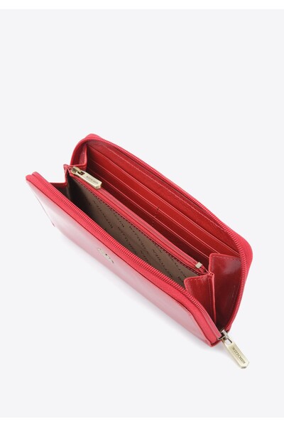 Wittchen Women's leather wallet with a coat of arms and a zipper, red, leather