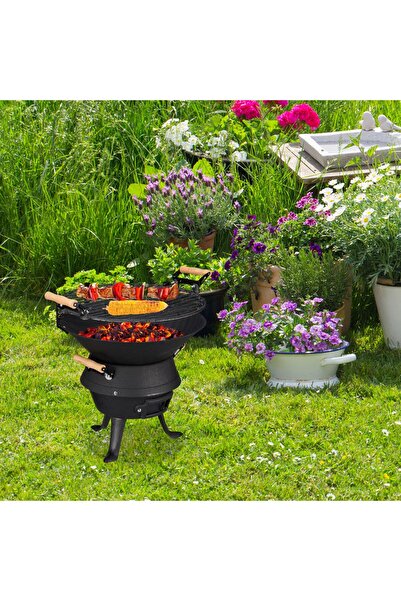 Relaxdays Cast iron grill, 40x45x36 cm, height adjustable,