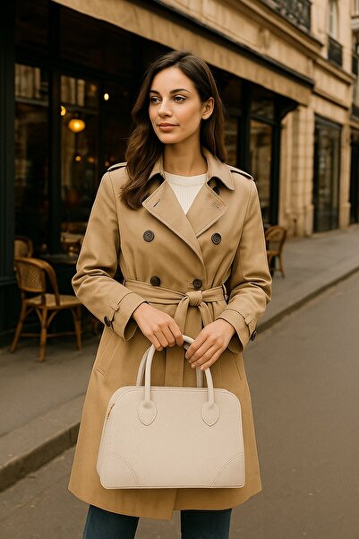 Rosso Collina Modena Women's Suede Shoulder Bag Light Beige Cream |   Zippered, Lined, Stylish Casual Model