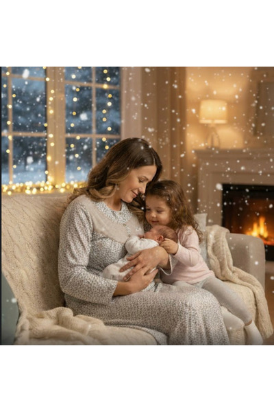 5.MEVSİM Mother's Nightgown, Long Sleeve Mother's Nightgown with Red Floral Pattern and Wool Inside