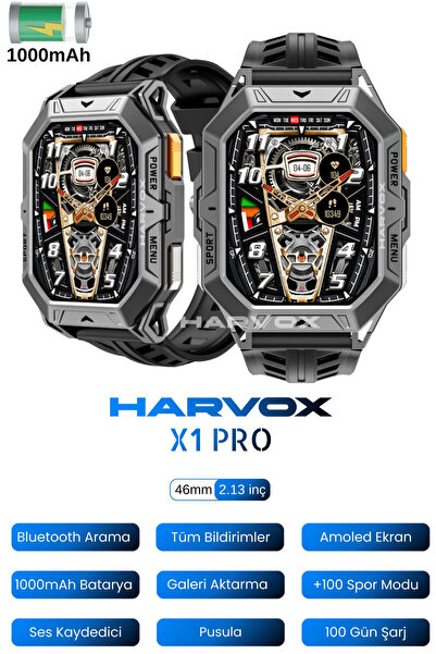 ROXİVA Harvox X1 Pro Tank Outdoor Dayanıklı Akıllı Saat/Su Geçirmez/Amoled Ek...