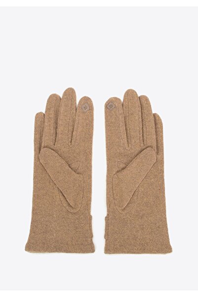 Wittchen Woman Women's Gloves with a Small Flower, Light Brown Wool