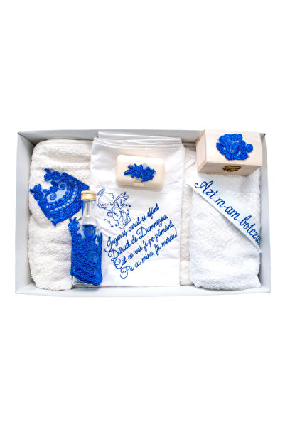 Inovius Σετ βάπτισης, 7 τεμάχια, με κέντημα «Σήμερα βαφτίστηκα», μπλε - TB174