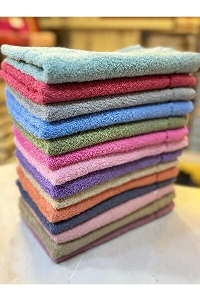 ŞENER HOME 12-Piece 100% Cotton Colored Plain Kitchen Hand Towel Set 30X50 cm