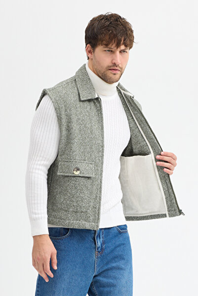 steppe rıder Cotton Acrylic Moline Textured Regular Fit Double Pocket Vest
