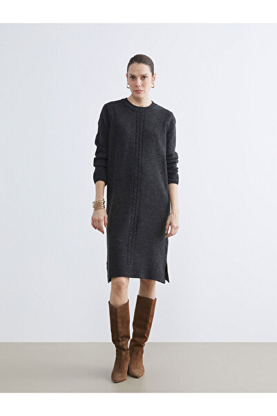 LC Waikiki Lcw Grace Crew Neck Self Patterned Knitwear Dress