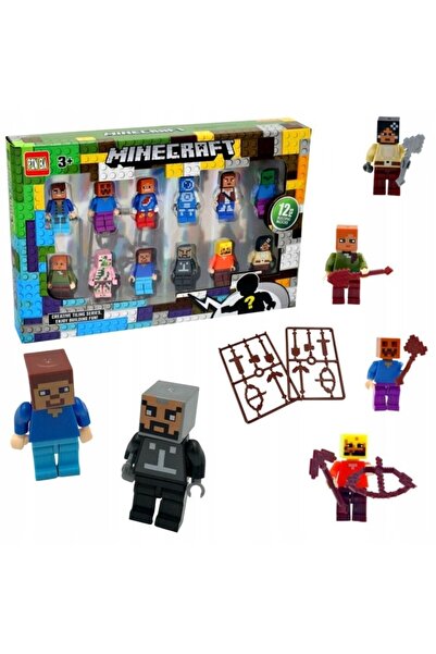 victiny Set of 12 Minecraft Figures, Pinba, 2.5 cm x 4 cm, 3+ years, Multicolor