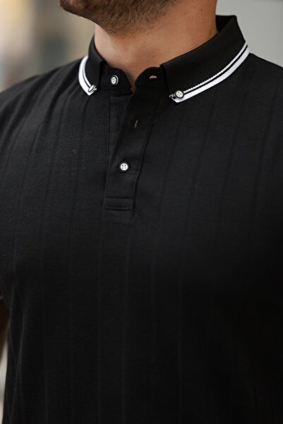 EDA COLLECTION Men's Button Collar Jacquard Fabric Short Sleeve T-Shirt