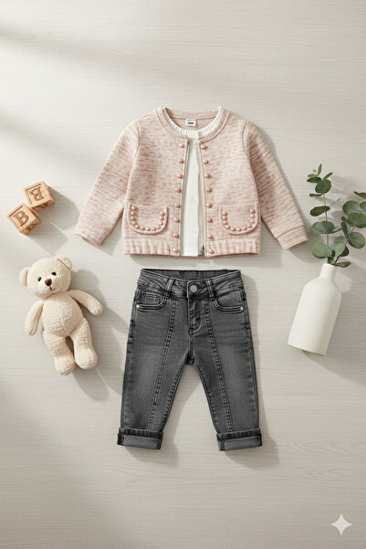 Selvira Baby Girl 3-Piece Jacket Set - Cotton Jacket, Bodysuit, and Gray Jean...