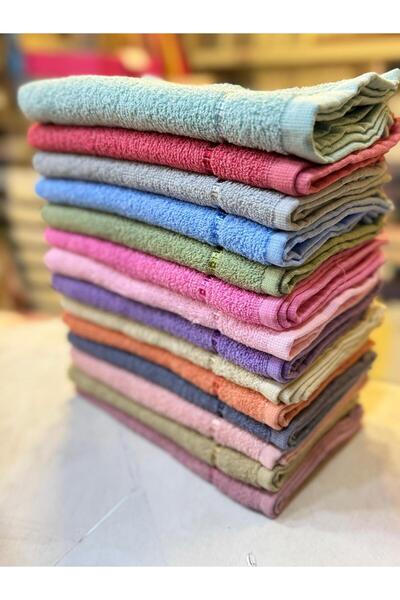 ŞENER HOME 12-Piece 100% Cotton Colored Plain Kitchen Hand Towel Set 30X50 cm