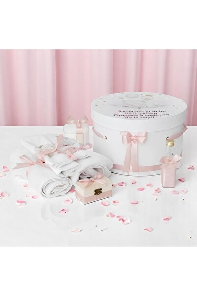 Inovius Trusou Botez cu 8 Piese Imprimat, Lebada, Culoare Roz Pudra - TB216