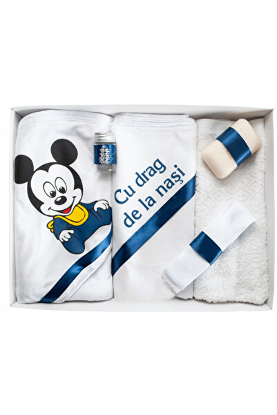 Inovius Trusou Botez 6 piese cu text imprimat "Mickey Mouse" ALB - BLEUMARIN ...