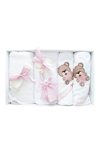 Inovius Trusou Botez 7 Piese, Roz Pudra, Ursulet Brodat - TB159