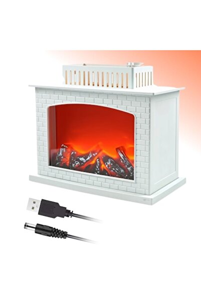 OEM Șemineu decorativ LED vintage, efect de flacără caldă, alb, 21,5x21,5x12,5 cm