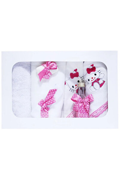 Inovius Trusou Botez cu 7 piese - Hello Kitty brodata - ALB - ROZ -TB72