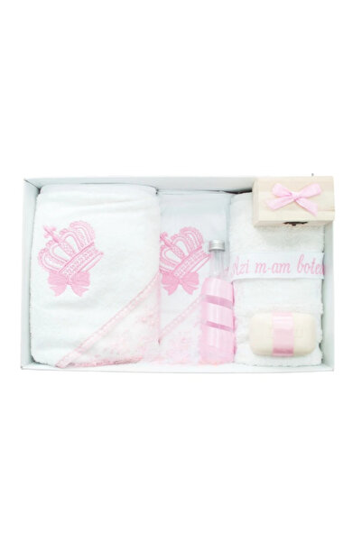 Inovius Trusou Botez 7 Piese Personalizat cu Broderie, Roz Pudra, Coroana Reg...