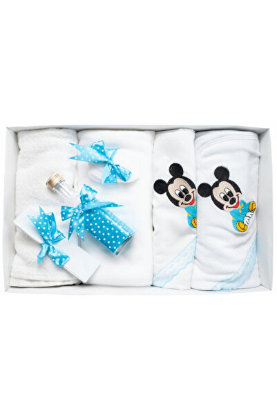 Inovius Trusou Botez cu 7 piese - Mickey Mouse brodat - ALB - TURCOAZ - TB86