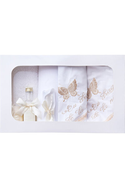 Inovius Trusou Botez 7 piese, model brodat, Fluturi IVOIRE - TB122