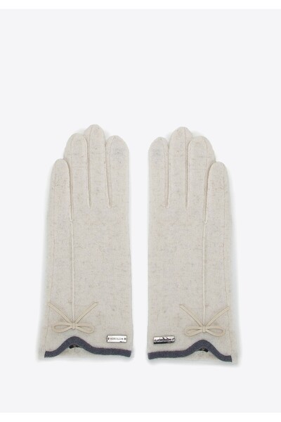 Wittchen Woman Women's gloves with bow, thin ecru wool