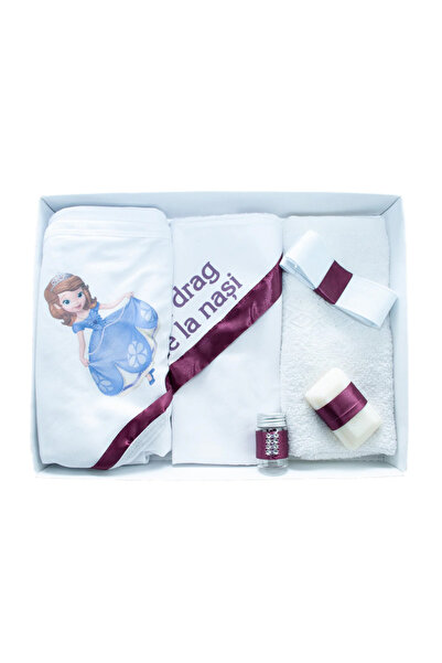 Inovius Trusou Botez 6 piese cu text imprimat, Visiniu, Printesa Sofia - TB137