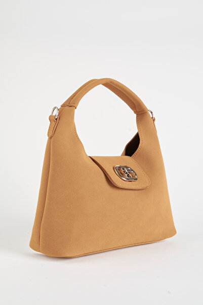 Vivaq Women's Camel Suede Flip Lock Closure Handbag and Shoulder Bag