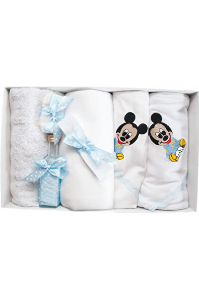 Inovius Trusou Botez cu 7 piese - Mickey Mouse brodat - ALB - ALBASTRU - TB75