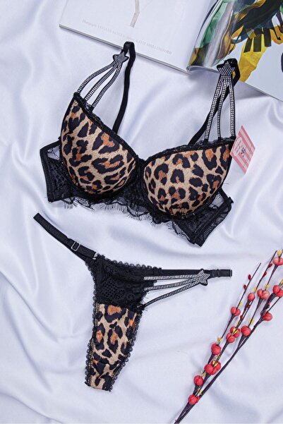 AZMAN SHOP Leopar Desenli Dantelli Sütyen Külot Takımı – Cesur & Seksi