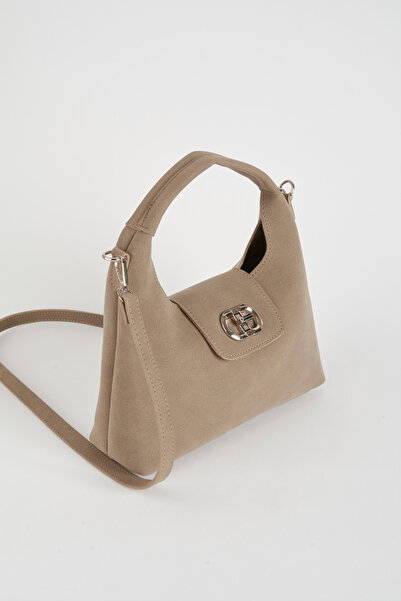 Vivaq Women's Dark Mink Suede Flip Lock Closure Handbag and Shoulder Bag