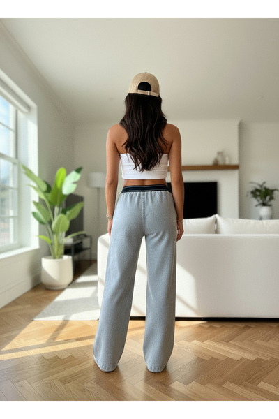 HepsitrentStore Denim Blue Regular Elastic Waist Denim Pants