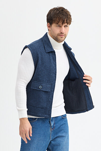 steppe rıder Cotton Acrylic Moline Textured Regular Fit Double Pocket Vest