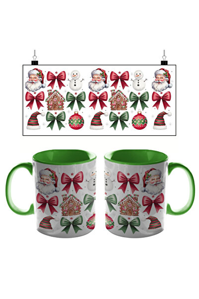 PRİNTOPİA DESİGN كوب أحمر كلاسيكي بنمط بابا نويل وندف الثلج والزنجبيل |   كوب...