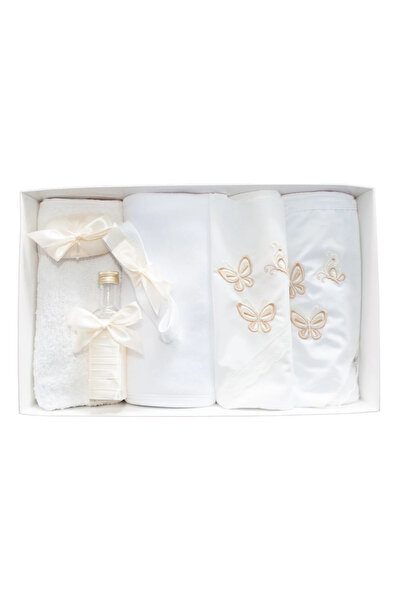 Inovius Σετ βαπτίσματος 7 τεμαχίων με κεντήματα, κρεμ, πεταλούδες - TB135