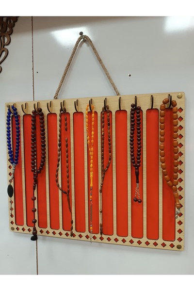 TechUp Desıgner Red-Beige Color Wooden Prayer Bead Hanger Prayer Bead Stand w...