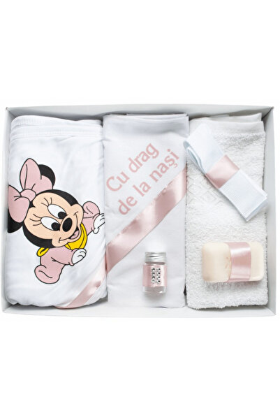 Inovius Костюм за кръщене от 6 части с принтиран текст, Мини Маус, БЯЛ - ПУДР...