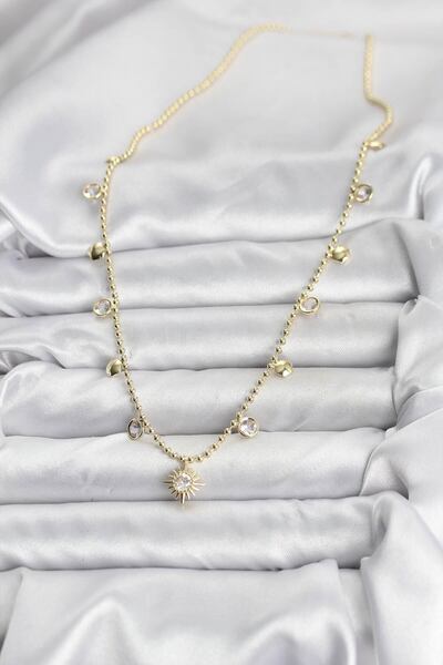 Lisinya قلادة نسائية من الزركون على شكل نجمة القطب موديل نحاسي بلون ذهبي -