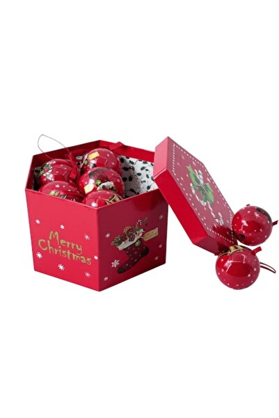 OEM Set of 14 Christmas baubles, China Depot, glossy red, festive prints