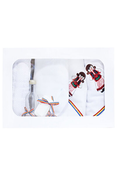 Inovius Trusou Traditional Botez cu 7 piese - Tarancuta brodata - ALB - TB89