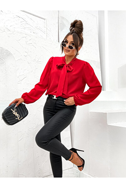 UniqueStore.ro Elegant red shirt with bow at the neck