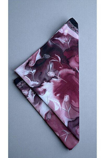 Lavena scarfs Tulip Series Floral Pattern Cotton Digital Soft Shawl - Plum
