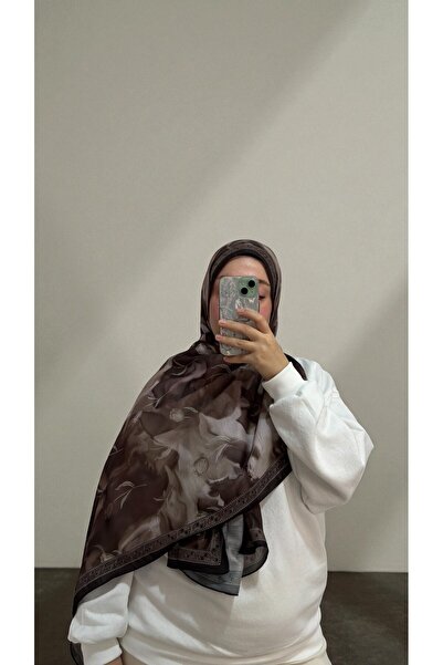 Lavena scarfs Tulip Series Floral Pattern Cotton Digital Soft Shawl - Milky Coffee