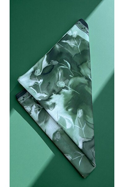 Lavena scarfs Σειρά Tulip Floral Pattern Βαμβακερό ψηφιακό μαλακό σάλι - Πράσινο γρασίδι