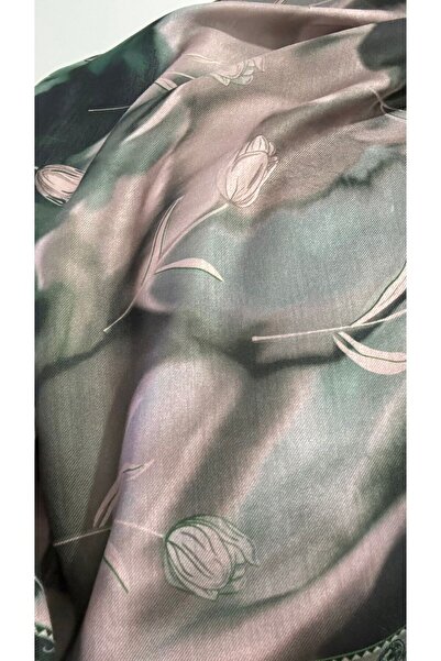 Lavena scarfs Σειρά Tulip Floral Pattern Cotton Digital Soft Shawl - Σκούρο Πράσινο