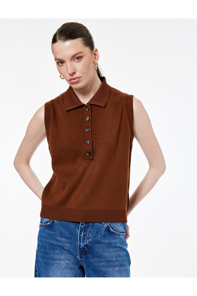 Koton Regular Fit Sleeveless Half Button Polo Neck Knitwear Sweater
